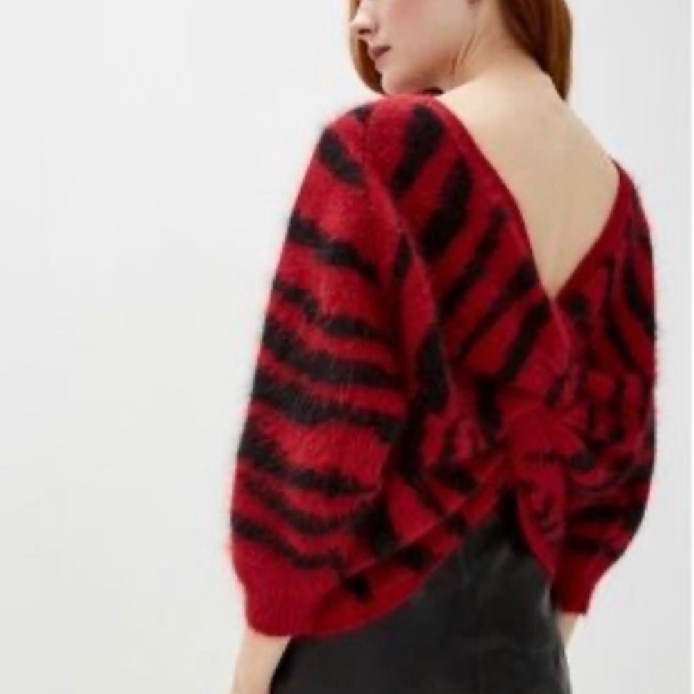 Ba & Sh Zaya Zebra-stripe Sweater In Red